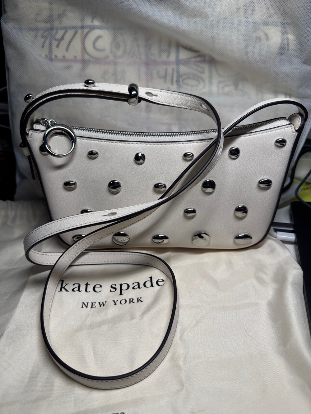 kate spade White halo NWT Leather Studded Crossbody Bag